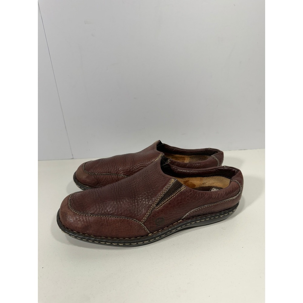 Born Mens Brown Leather Slip On Loafers Moc Toe Comfort Shoes W9916 I3 Size 8 39